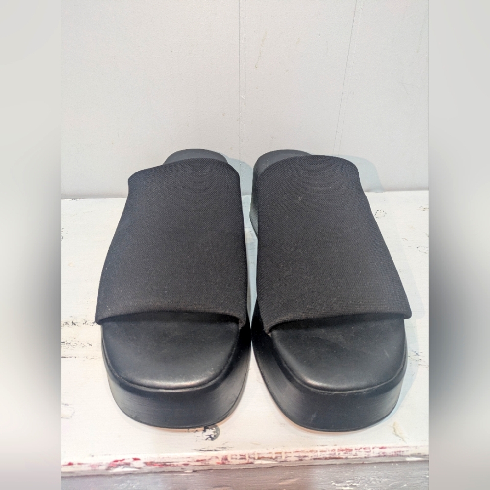 Black Platform Slide Sandals - Women's Fashion Slip-On - Picture 3 of 7